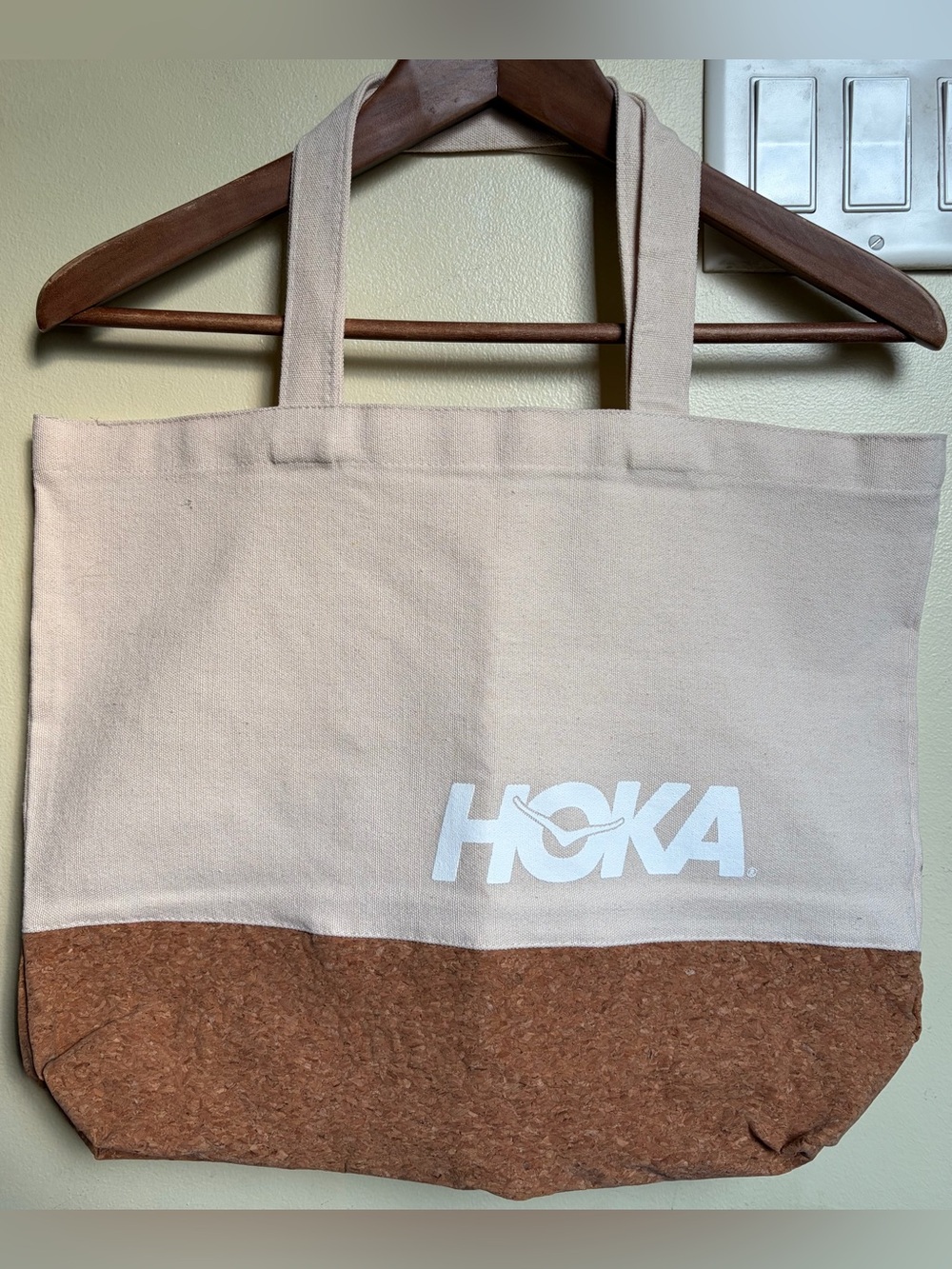Hoka Cotton Tote Shopping Bag Tan Beige Cork Brown